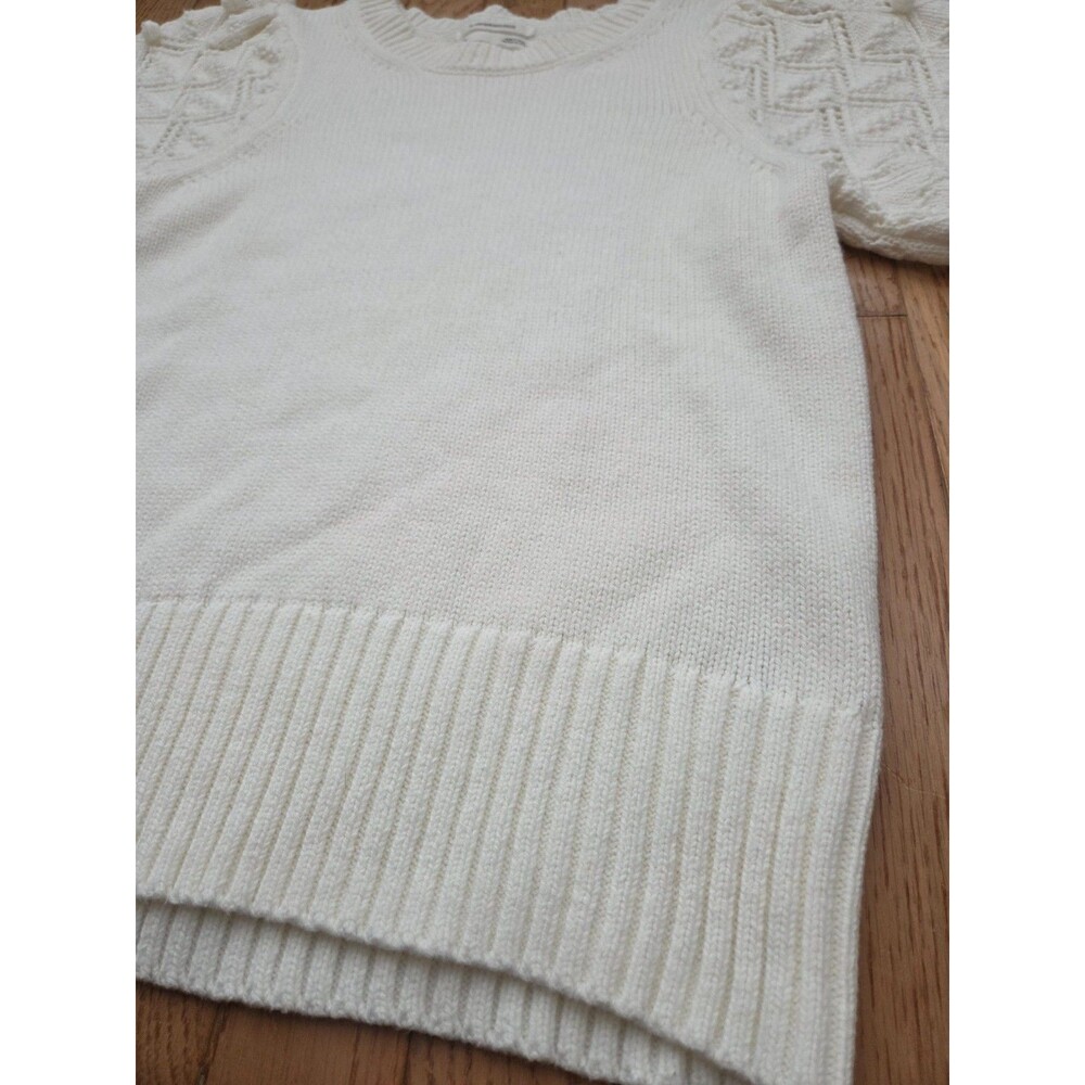 Anthropologie Womens Ivory Bobble Knit Puff Short Sleeve Sweater XS Cottagecore - Picture 4 of 8